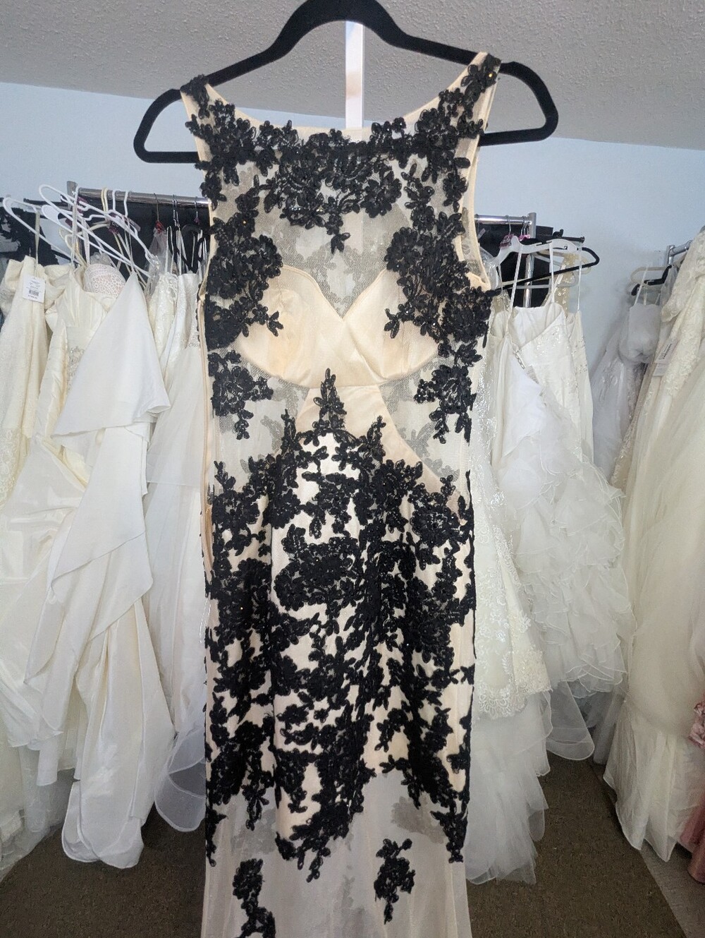 Madison James Black and Nude Floral Lace Illusion Mermaid Gown - Picture 10 of 10